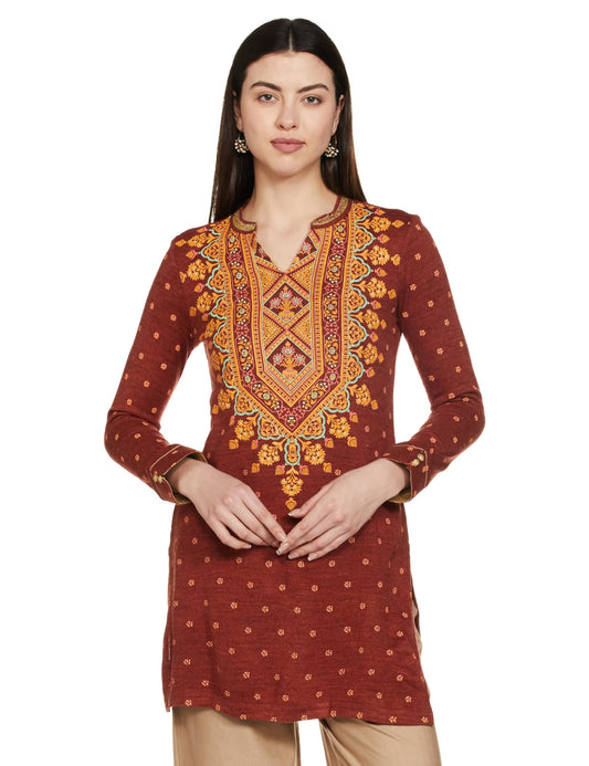 Aurelia Women Cinnabar Acrylic Floral Printed Straight Kurti
