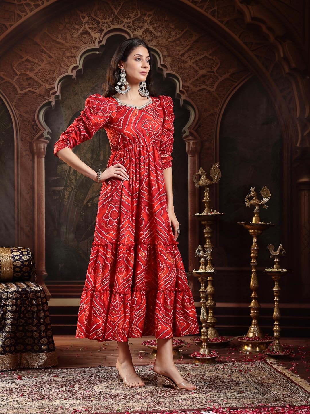 Stylum Womens Bandhej Printed Rayon Tiered Dress