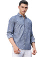 Thomas Scott Mens | Solid | Premium Linen Blend | Spread Collar | Summer Wear | Long Sleeve | Shirts for Men Blue