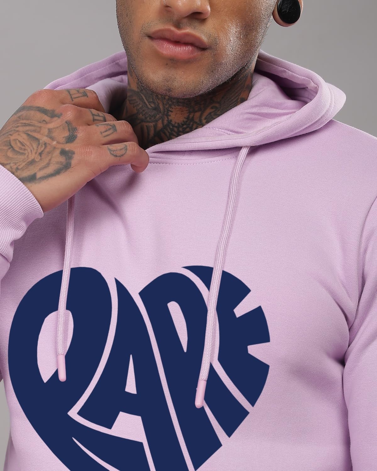 ADRO Men's Cotton Neck Hooded Sweatshirt (H24-RARE-PU_Lavender
