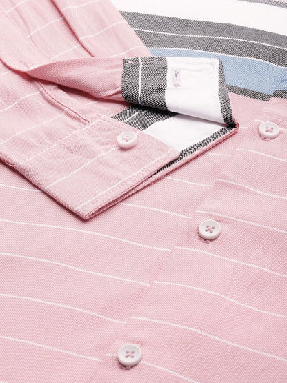 The Indian Garage Co Men Pink Striped Slim Fit Cotton Casual Shirt
