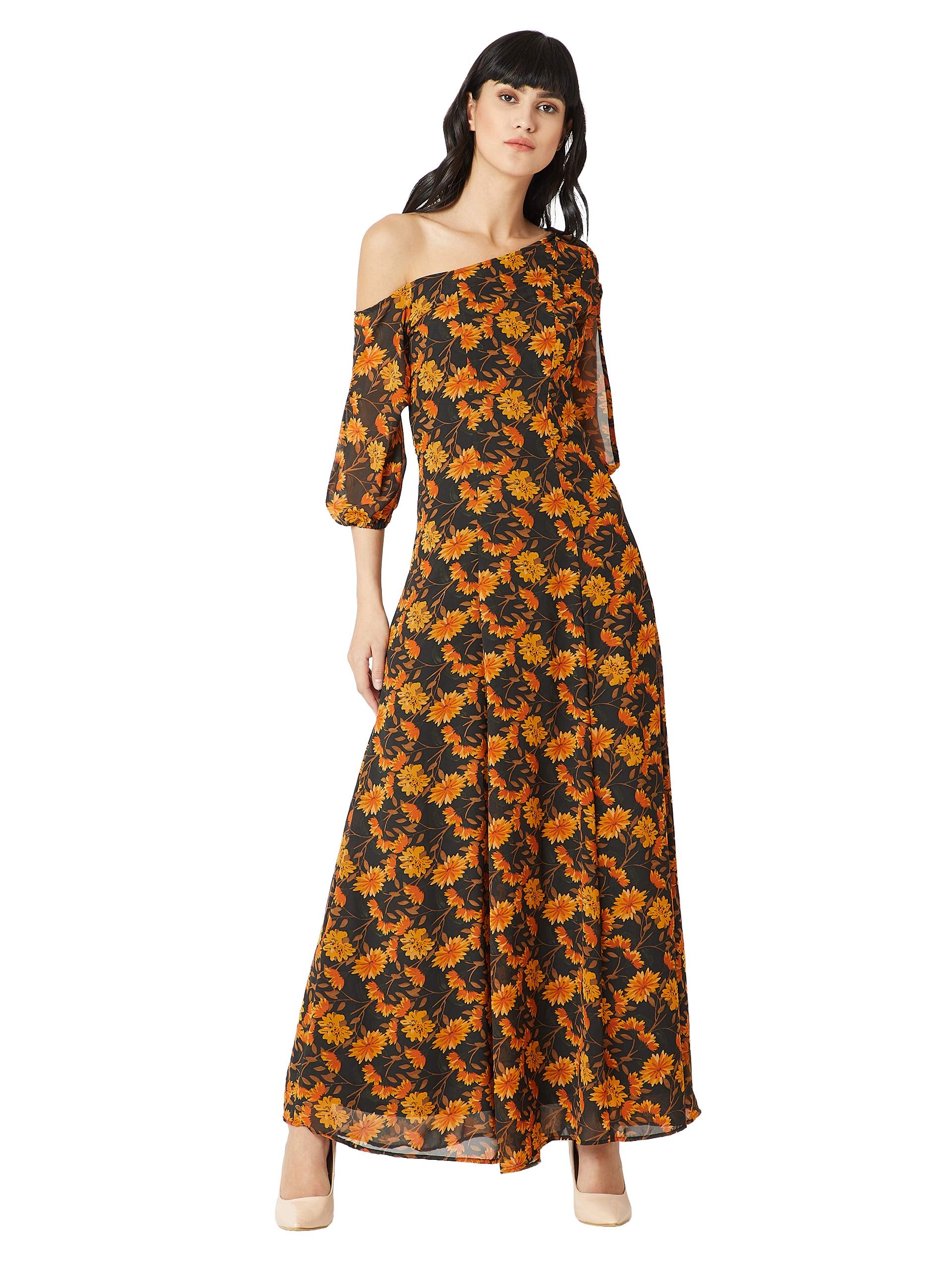 Miss Chase WomenS Georgette A-Line Maxi Dress(Mcss18D11-56-171-04,Multicolor-Base Black,Medium)