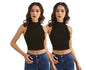 Shasmi Womens & Girls Solid Ribbed Round Neck Collarless Sleeveless Slim Fit Simplicity Tank Tops (Pack of 2) (TOP 37 Black Bl