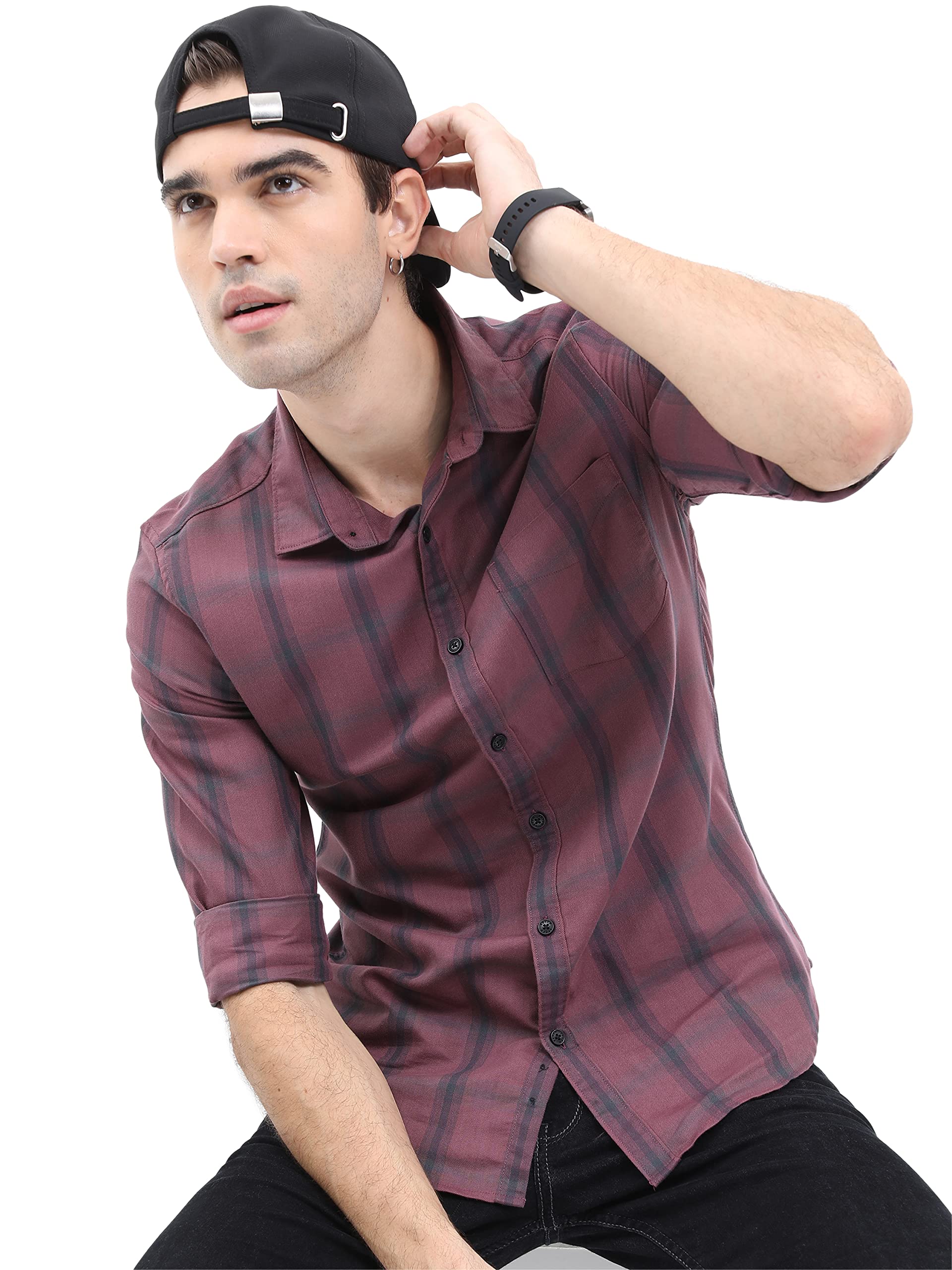 KETCH Men Burgundy Slim Fit Shirt