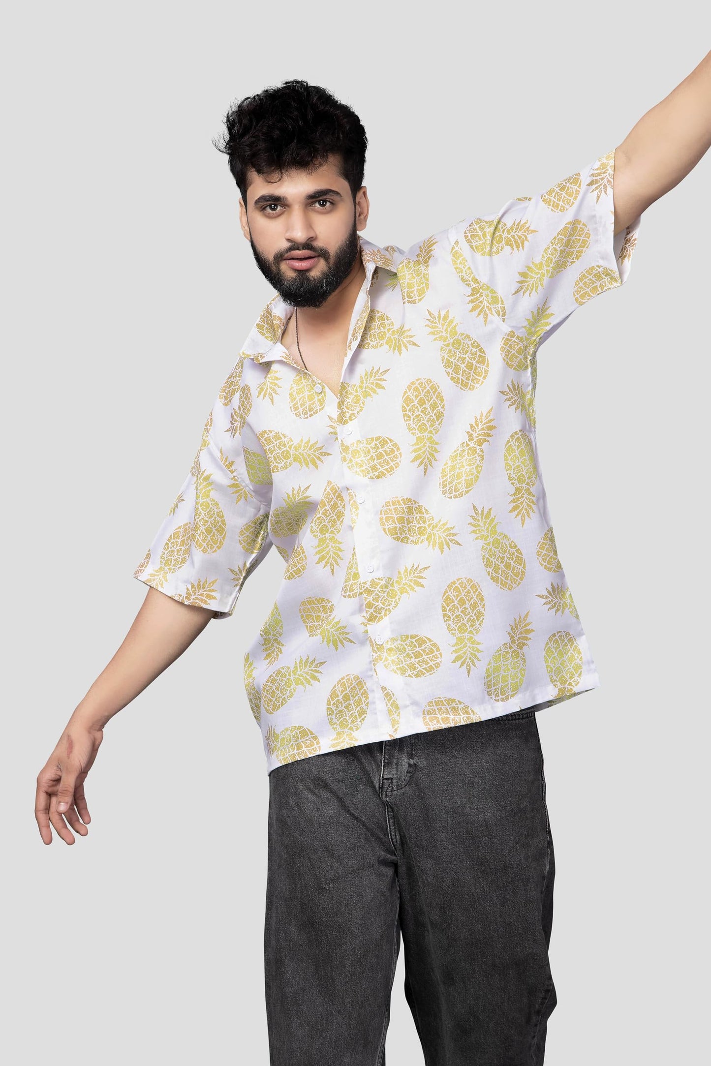 Brown Culture MenS Cotton Blend Abstract Print Shirt With Spread Collared Half Sleeves Standard Length And Button Down Closure