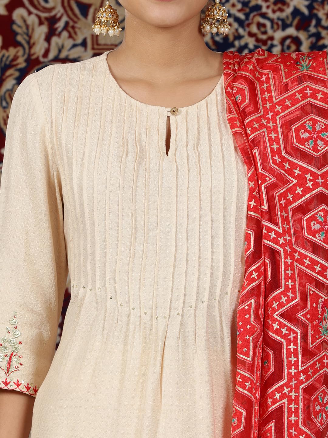Aurelia WomenS Solid A-Line Kurta Set With Palazzos And Dupatta For Women