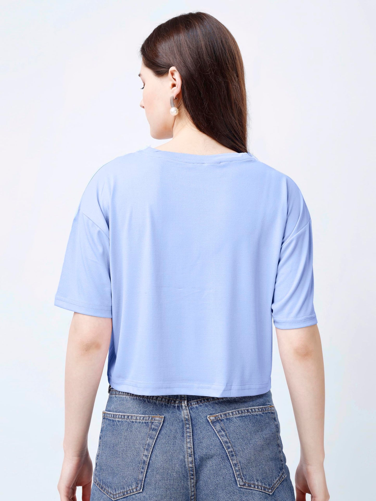 ELLITI Soft Rich Cotton Casual Cat Face Printed Sky Colour Half Sleeve | Round Neck | Oversized/Loose Fit | Down Solder | Rainbo