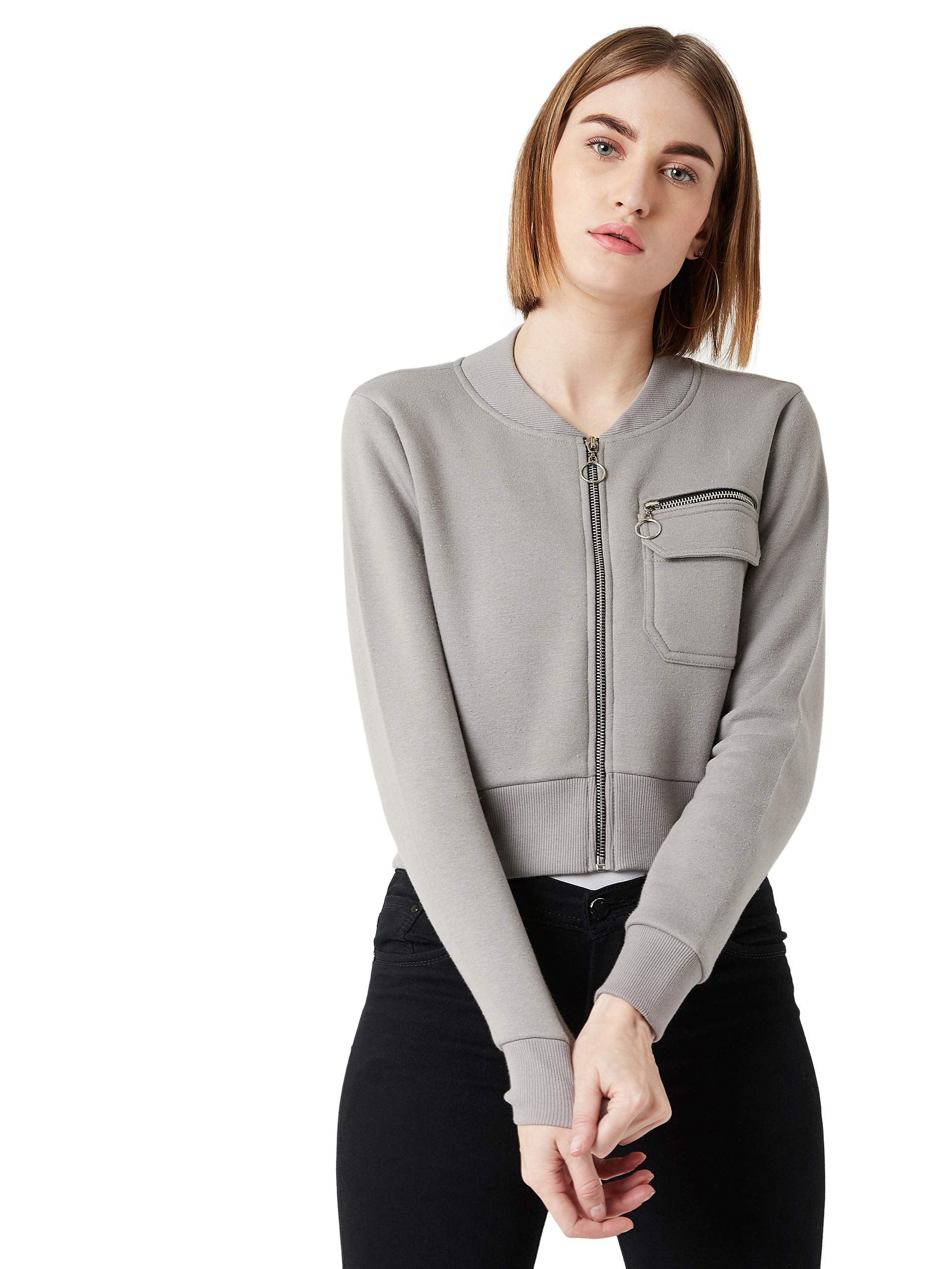 Miss Chase Womens Full Sleeves Boxy/Bomber Cropped Jacket (MCAW24JKT99-51-17-05, Grey, L)