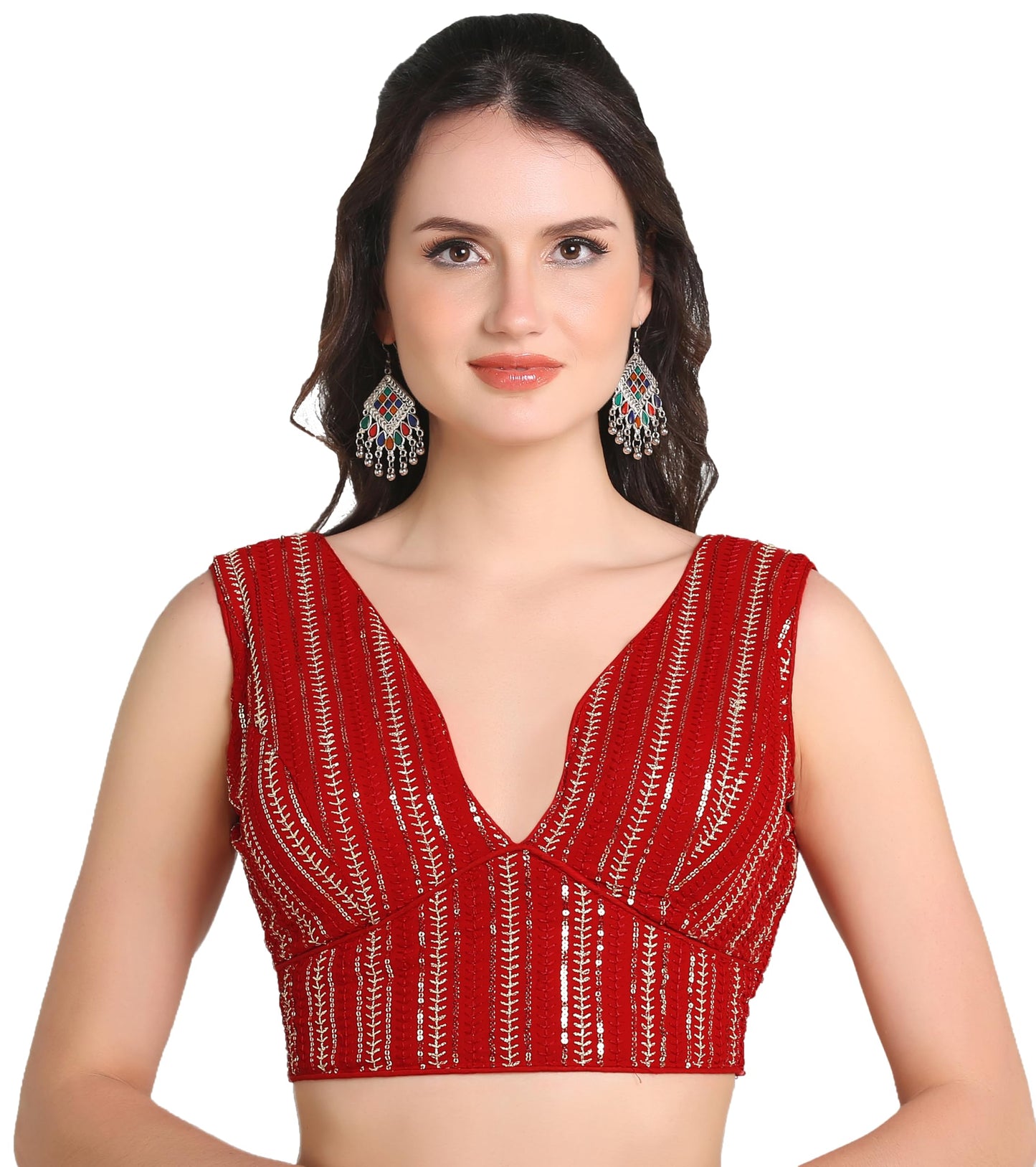 Pujia Mills WomenS Indian Ethnic Wear Sabyasachi Sequence With Dhaga Embroidered Zari Work Sweetheart Neck Blouse Sleeveless Re