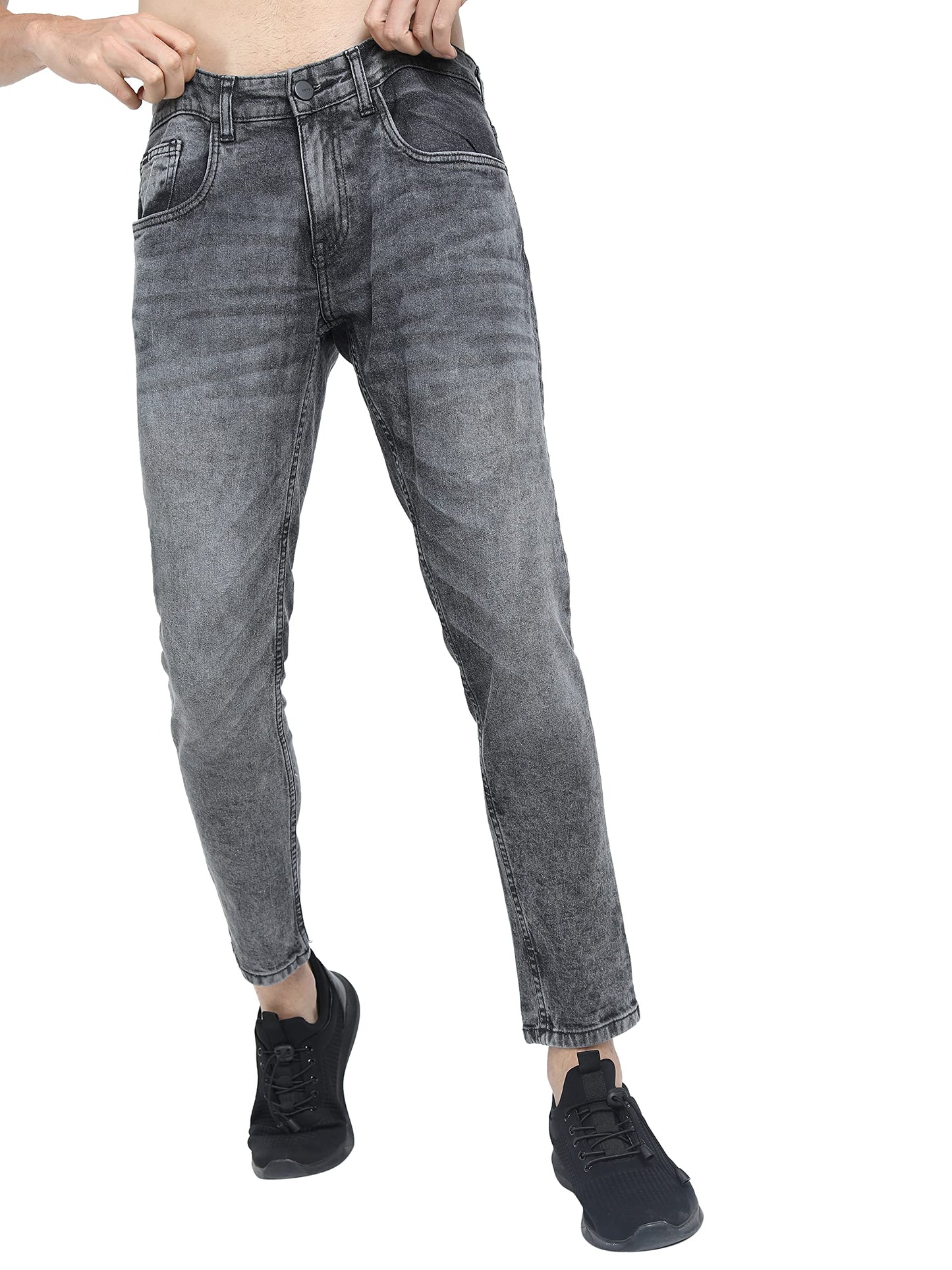 Ketch Mens Light Grey Skinny Crop Fit Jeans