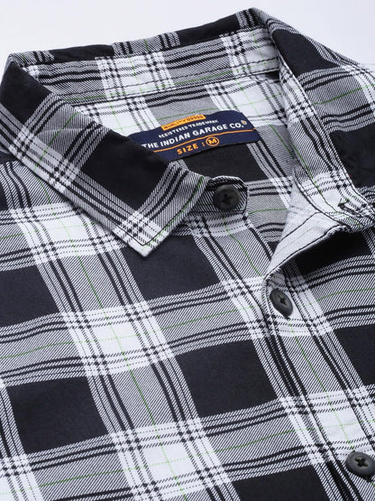 The Indian Garage Co Black Regular Fit Cutaway Collar Checkered Long Sleeves Shirt