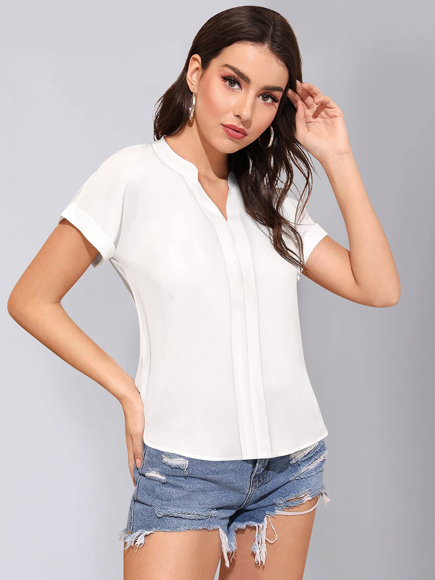 Toochki White Rayon Short Shirt top for Women in