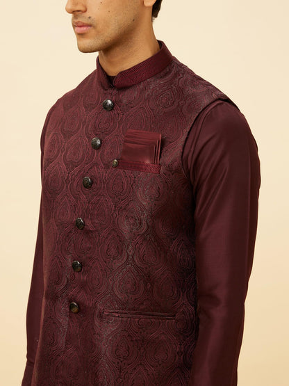 Manyavar Mens Wine Brocade Jacket