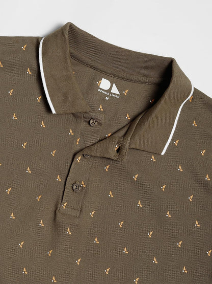 Dennis Lingo MenS Cotton Olive Micro Print Polo T-Shirt