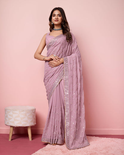 Vairagee Women Soft Georgette Emroidery Saree With Sequence Lace Unstitched Blouse (6236)