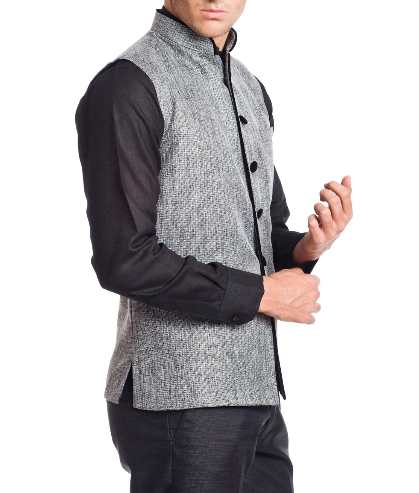 Wintage Men'S Rayon Bandhgala Festive Grey Nehru Jacket Waistcoat