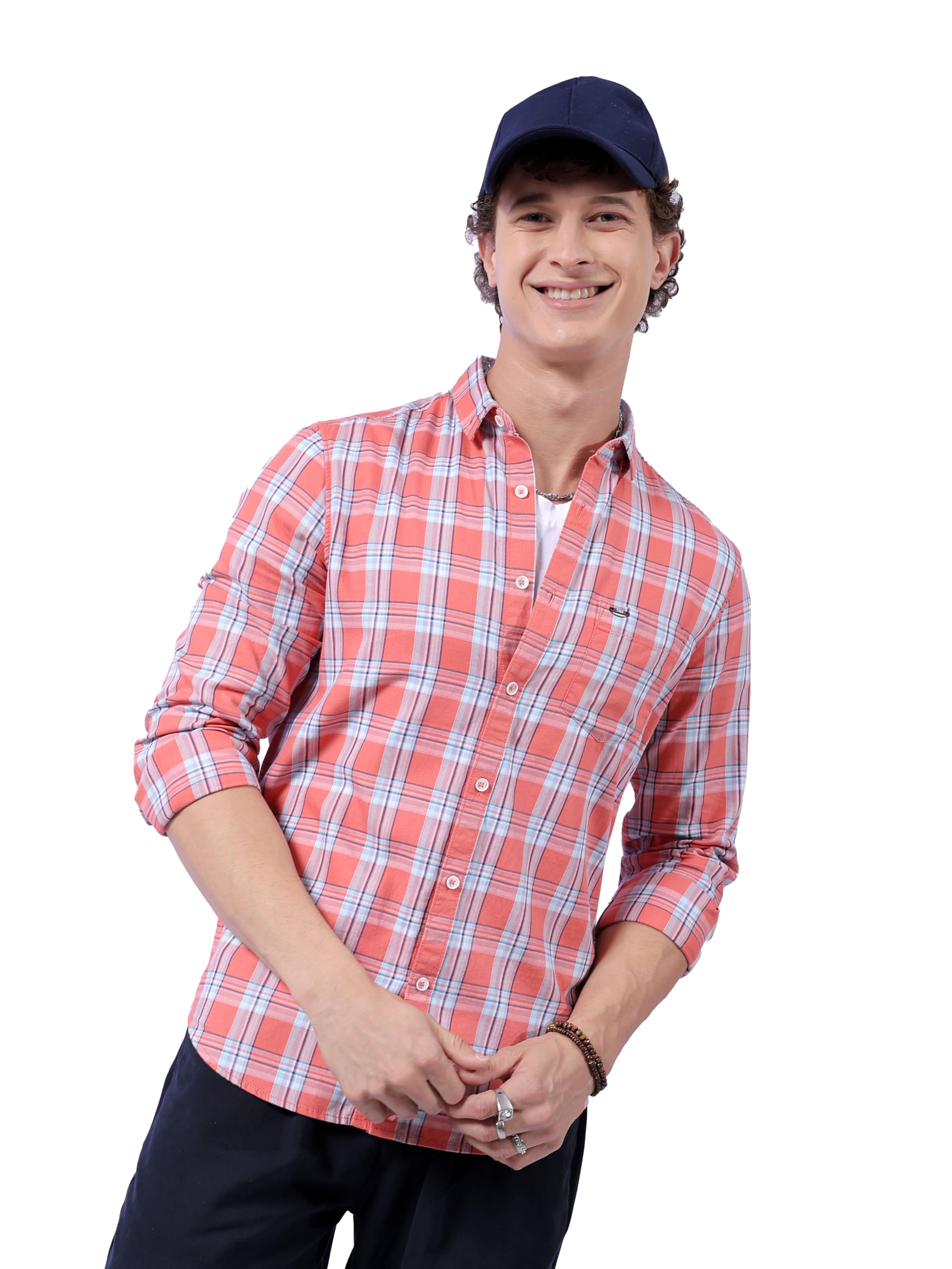 The Indian Garage Co Mens Slim Fit Shirt (0923-SHCHYD-05-02_Coral