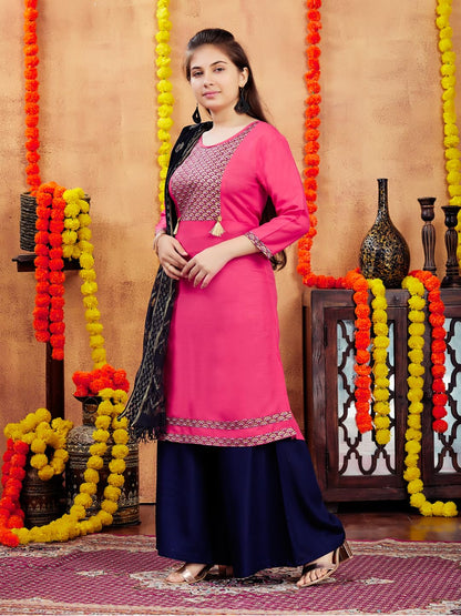 Aarika Girls Gajri Colour Printed Cotton Kurti (10-15 Years)