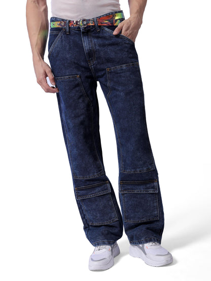 The Indian Garage Co Men Baggy Solid Mid-Rise Carpenter Utility Denim
