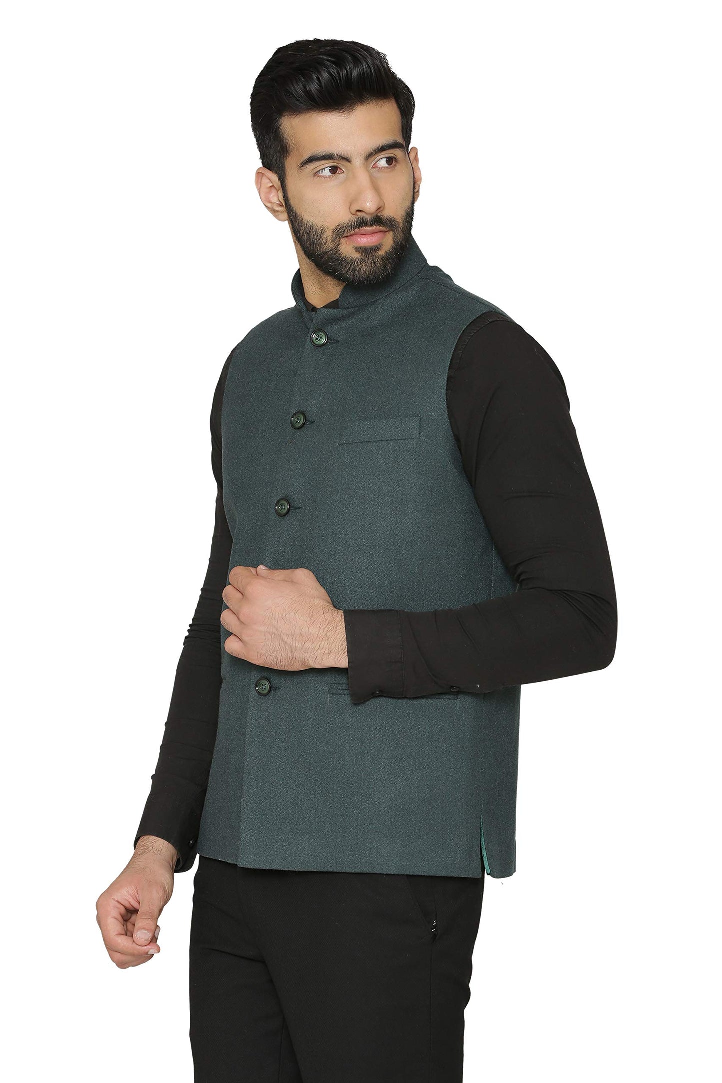 WINTAGE Mens Tweed Wool Festive and Casual Nehru Jacket Vest Waistcoat : Green