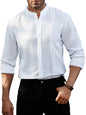 AVANOVA Mens Solid Urban Plain White Color Button-Down Long Sleeve Single-Breasted Stand Collar Slim Fit Business Casual Shirt,
