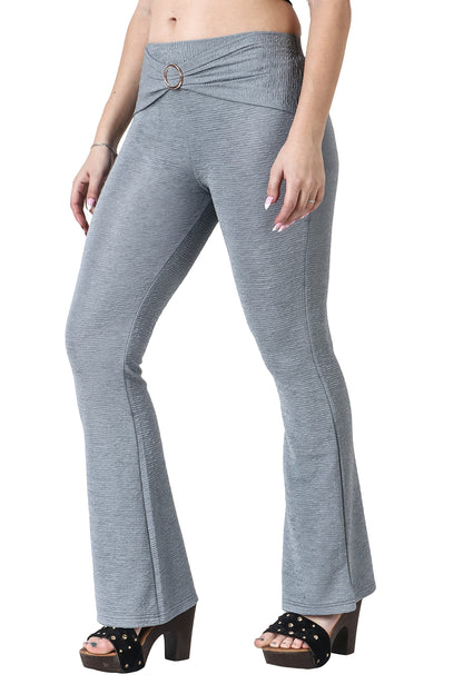 POPWINGS Solid Full-Length Polyester Regular-Fit Casual Bootcut Trouser Pants for Women for Casual Wear Grey