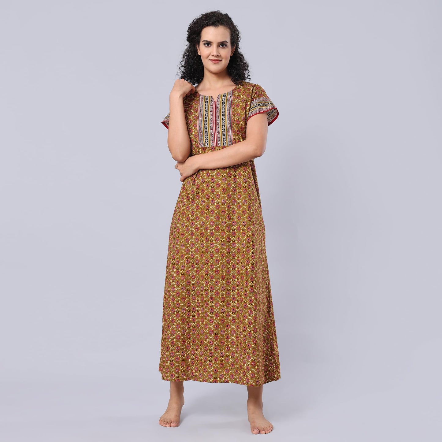 Evolove WomenS 100% Cotton Supersoft With Beautiful Embroidery Long Maxi Night Gown Nighty Dress With Pocket, Most Comfortable