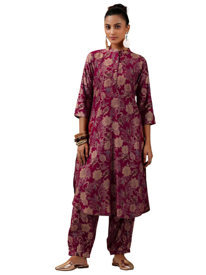 Libas WomenS Printed Co-Ords (27800_Maroon