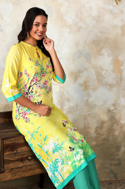 Aurelia Yellow Floral Printed Printed Regular Kurta For Women