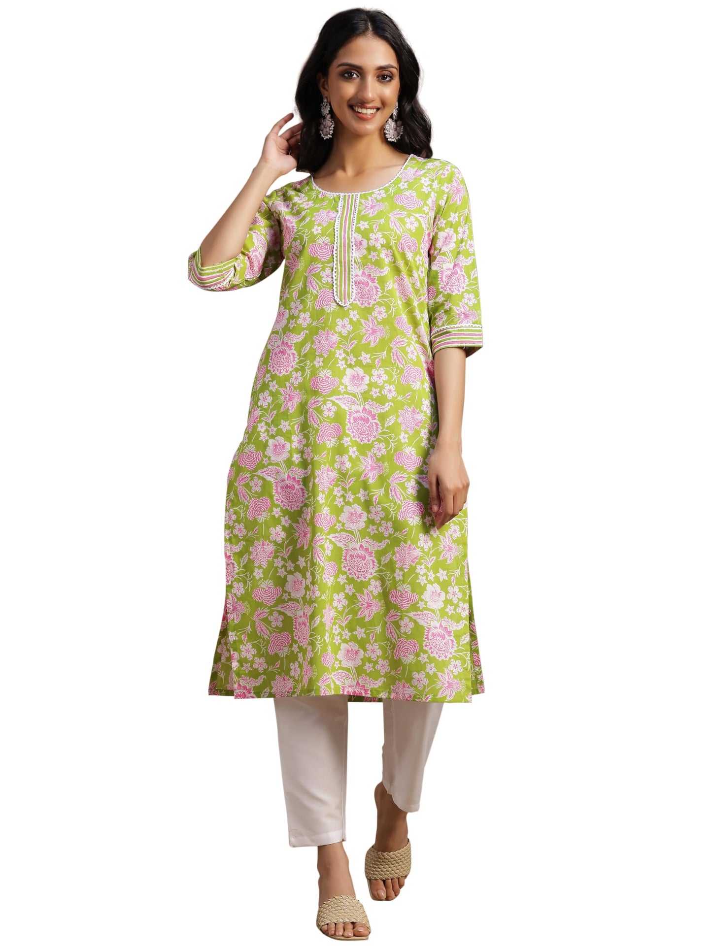 Libas WomenS Cotton Printed Straight Kurta (29050R Green