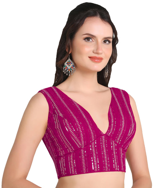 Pujia Mills WomenS Indian Ethnic Wear Sabyasachi Sequence With Dhaga Embroidered Zari Work Sweetheart Neck Blouse Sleeveless Re