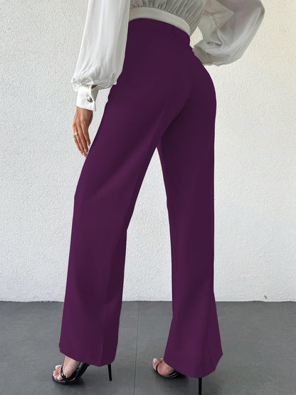 Shasmi Womens Solid Wine Color High Waist, Wide Straight-Leg Loose Fit, Front Button Closure, Simple Daily Casual Long Pants wi