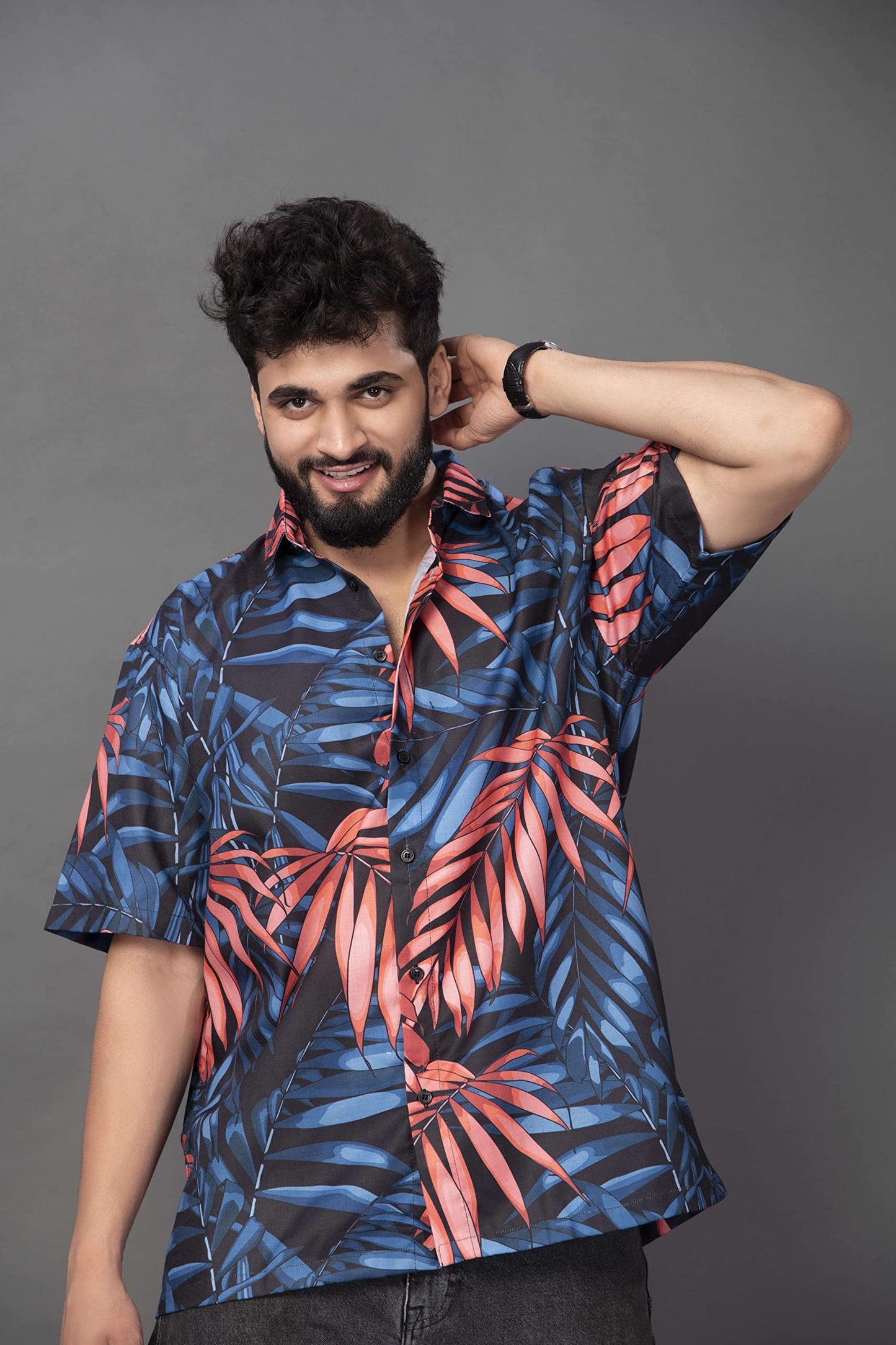 Brown Culture MenS Cotton Blend Floral Print Shirt With Spread Collared Half Sleeves Standard Length And Button Down Closure Ty