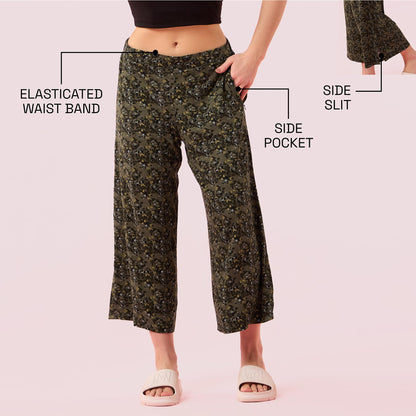 Enamor Womens Relaxed Pants (EA64_Olive Floral