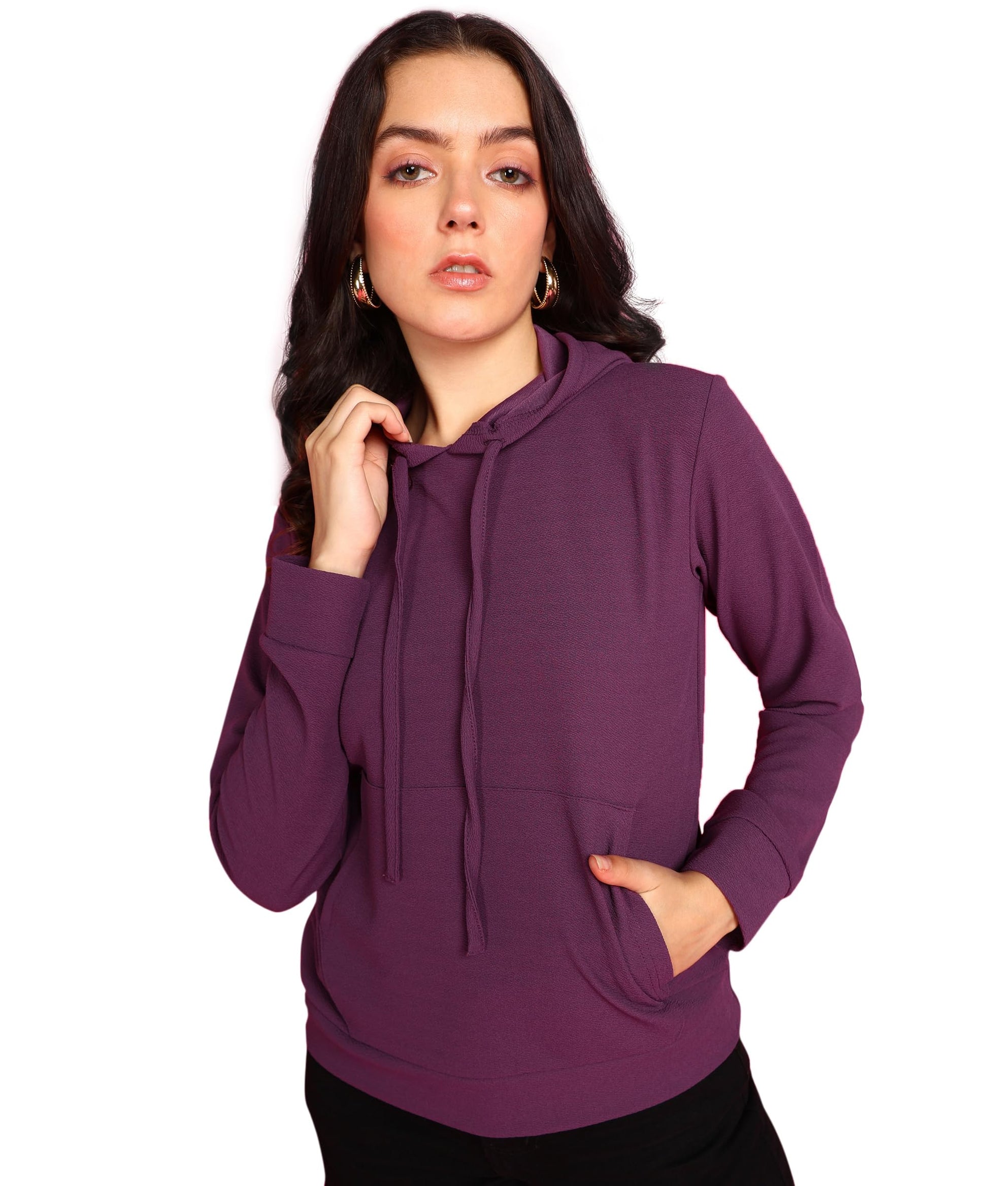 POPWINGS Casual Solid Hooded Pocket Sweatshirt for Women || Women Sweatshirts Casual Wear ||Latest Stylish Western Winter Wear S