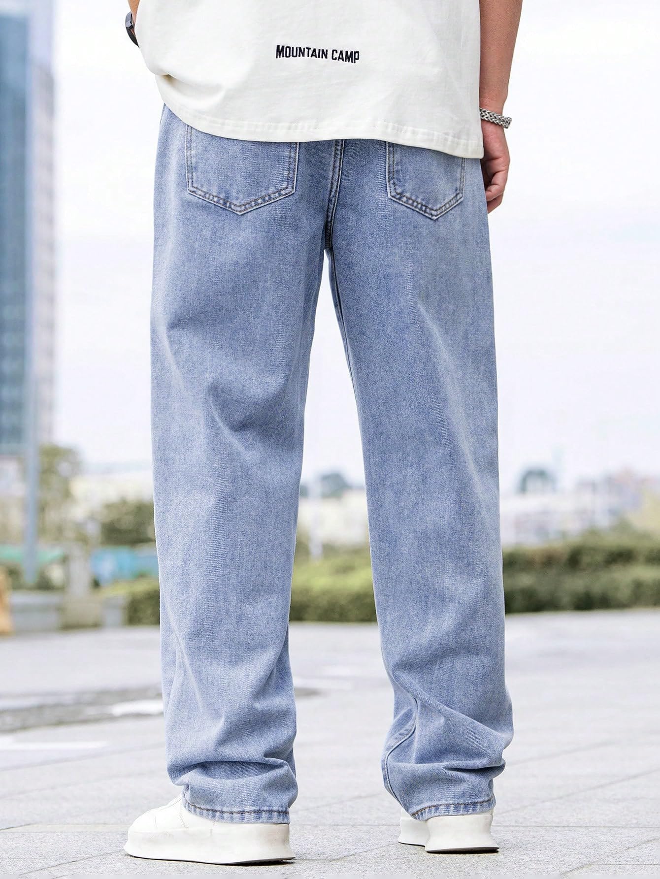 AVANOVA Mens Light Blue Denim Cotton Oversized Loose Baggy Relaxed Fit Wide-Leg Roomy Jeans Pants for Men (Jeans 167 Light Blue