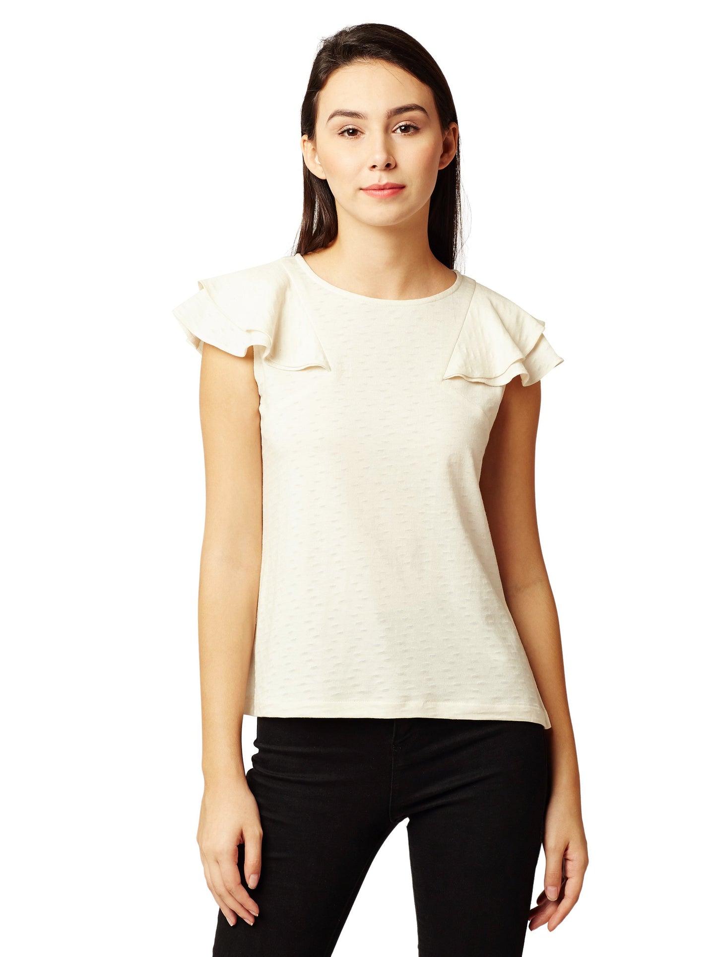 Miss Chase WomenS Off-White Ruffled Top(Mcss18Tp10-48-114-06_Off White_X-Large)