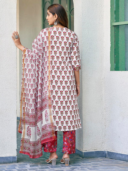 Sanisa WomenS Rayon Blend Floral Printed Straight Kurta With Pant And Dupatta Set| Ethnic Set | Suit Set | Kurta Set(129Kbd1394