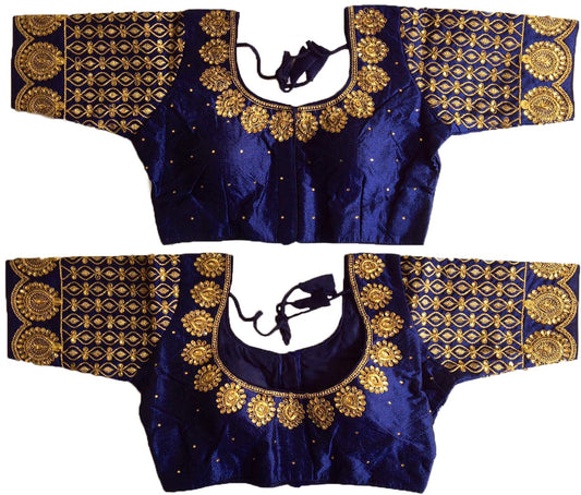 Pujia Mills WomenS Silk Embroidery Coding Multi Work Readymade Saree Blouse