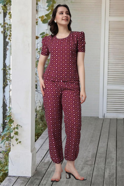POPWINGS Casual Printed Top and Joggers Co-Ord Set for Women || Stylish Summer Co-Ords Set for Women || Round-Neck Top and Jogge
