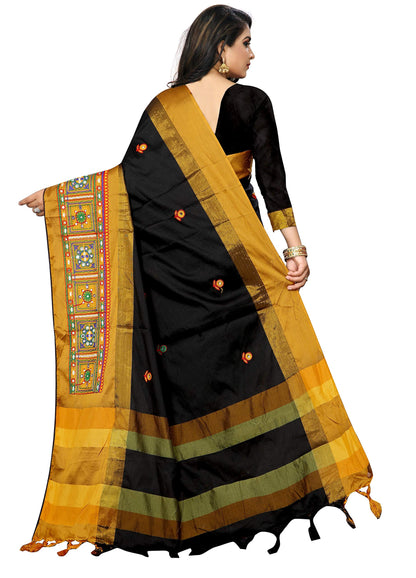 SERONA FABRICS Womens Banarasi Cotton Silk Embroidered Work Saree With Blouse Piece