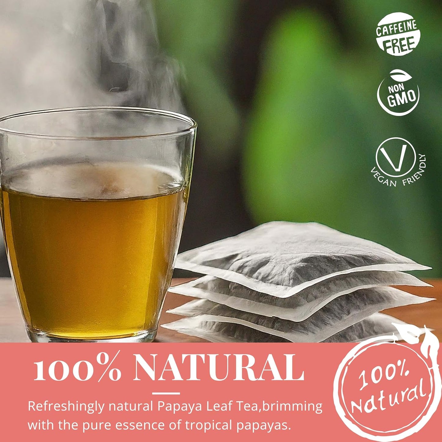 Akshit 75 Papaya Leaf Tea Bags (Té de hojas de papaya )– Caffeine-Free Herbal Support for Immunity & Digestion, Stress Relieving & Energy Tea.