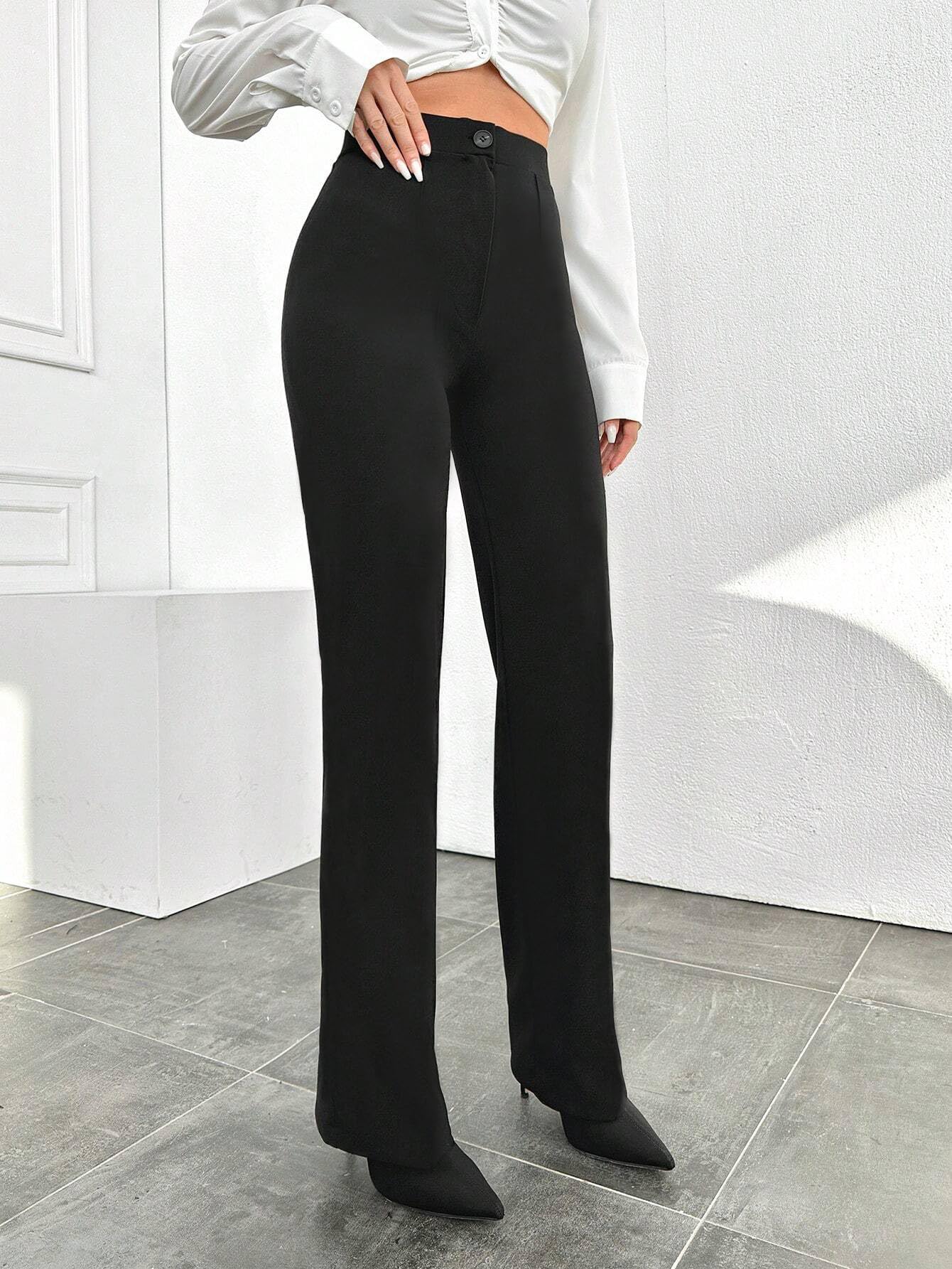 Toochki Tailored Trousers for Women | Womens High-Waisted Pant | Korean Bottom Black