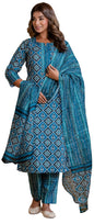 LookMark Printed Cotton Blend Straight Kurta Pant with Dupatta Set-Stylish Ethnic Wear For Women