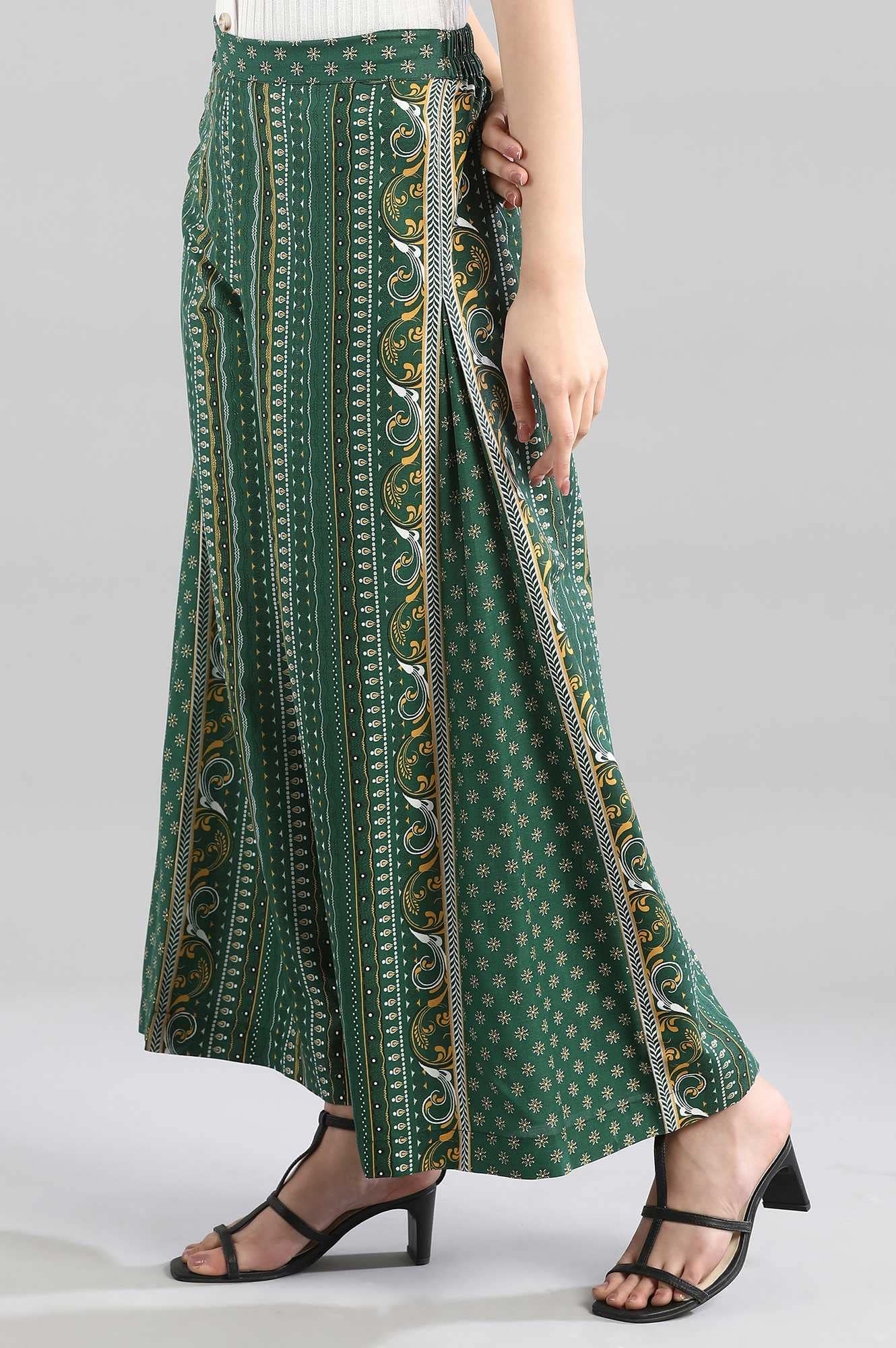 Aurelia Womens Green Geometric Printed Culottes Trousers