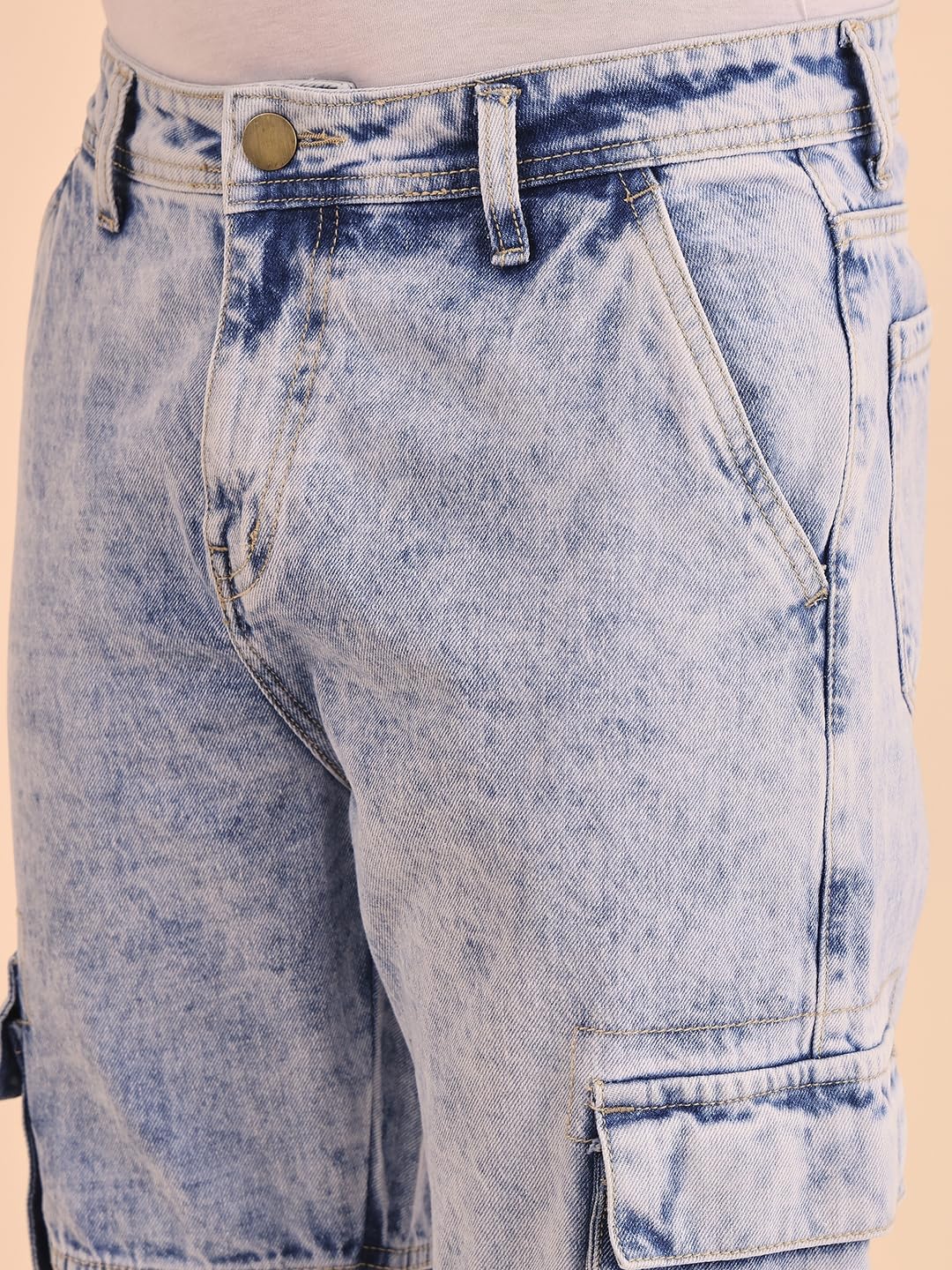 Style Quotient Men Light Blue Relaxed Fit Mid Rise Cargos