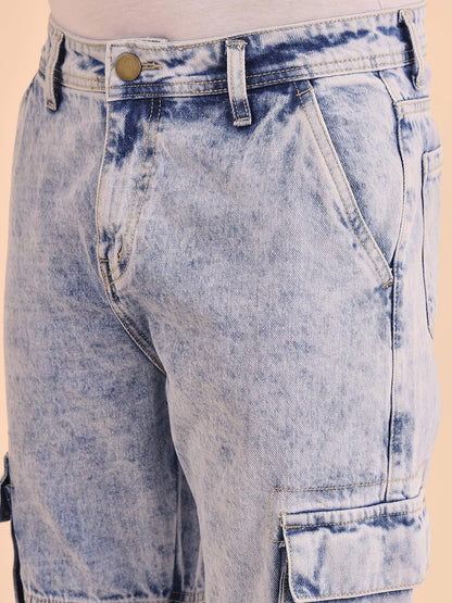 Style Quotient Men Light Blue Relaxed Fit Mid Rise Cargos