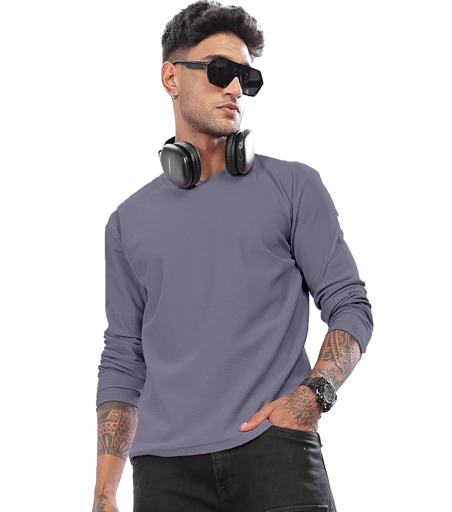SHODOX Mens Solid Polycotton T Shirt | Round Neck | Long Sleeve | Plain Regular Fit Tshirt (Pack of 1)