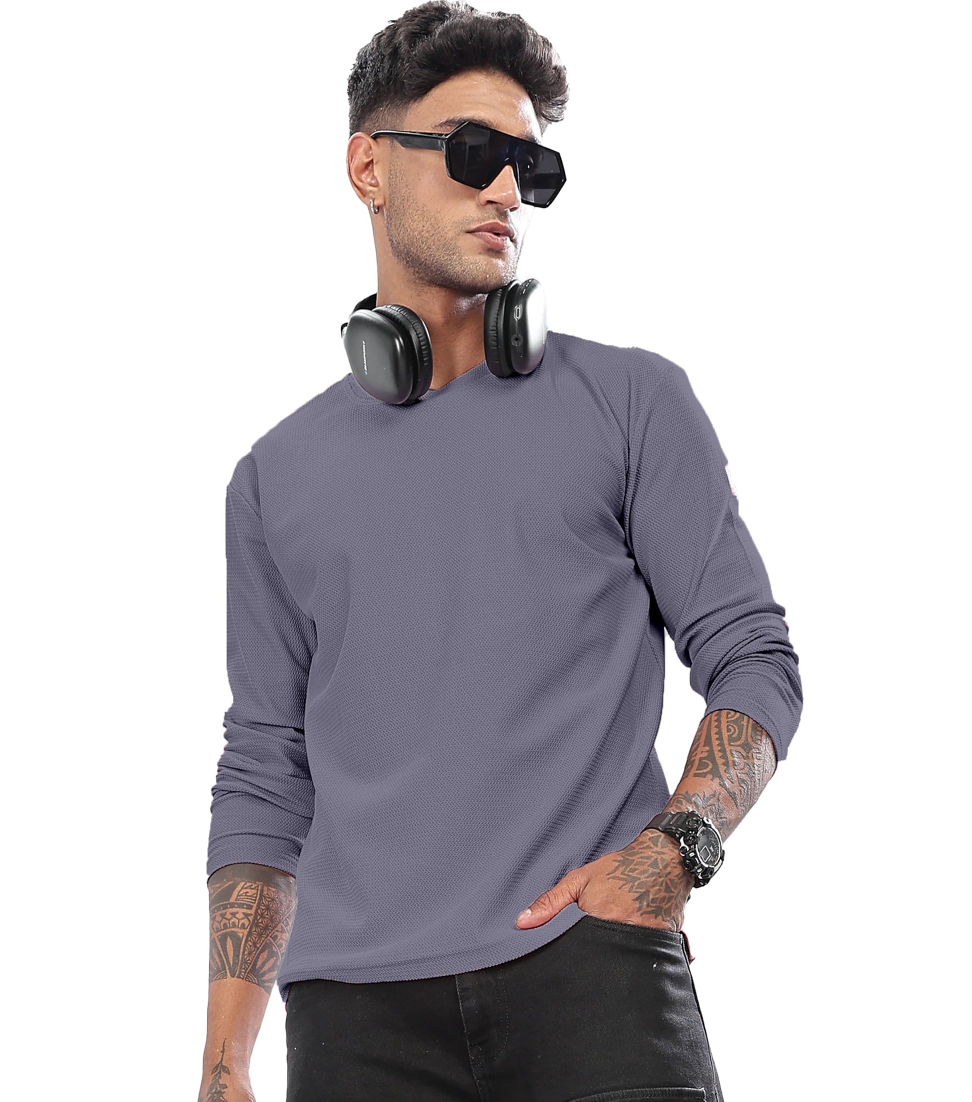 SHODOX Mens Solid Polycotton T Shirt | Round Neck | Long Sleeve | Plain Regular Fit Tshirt (Pack of 1)