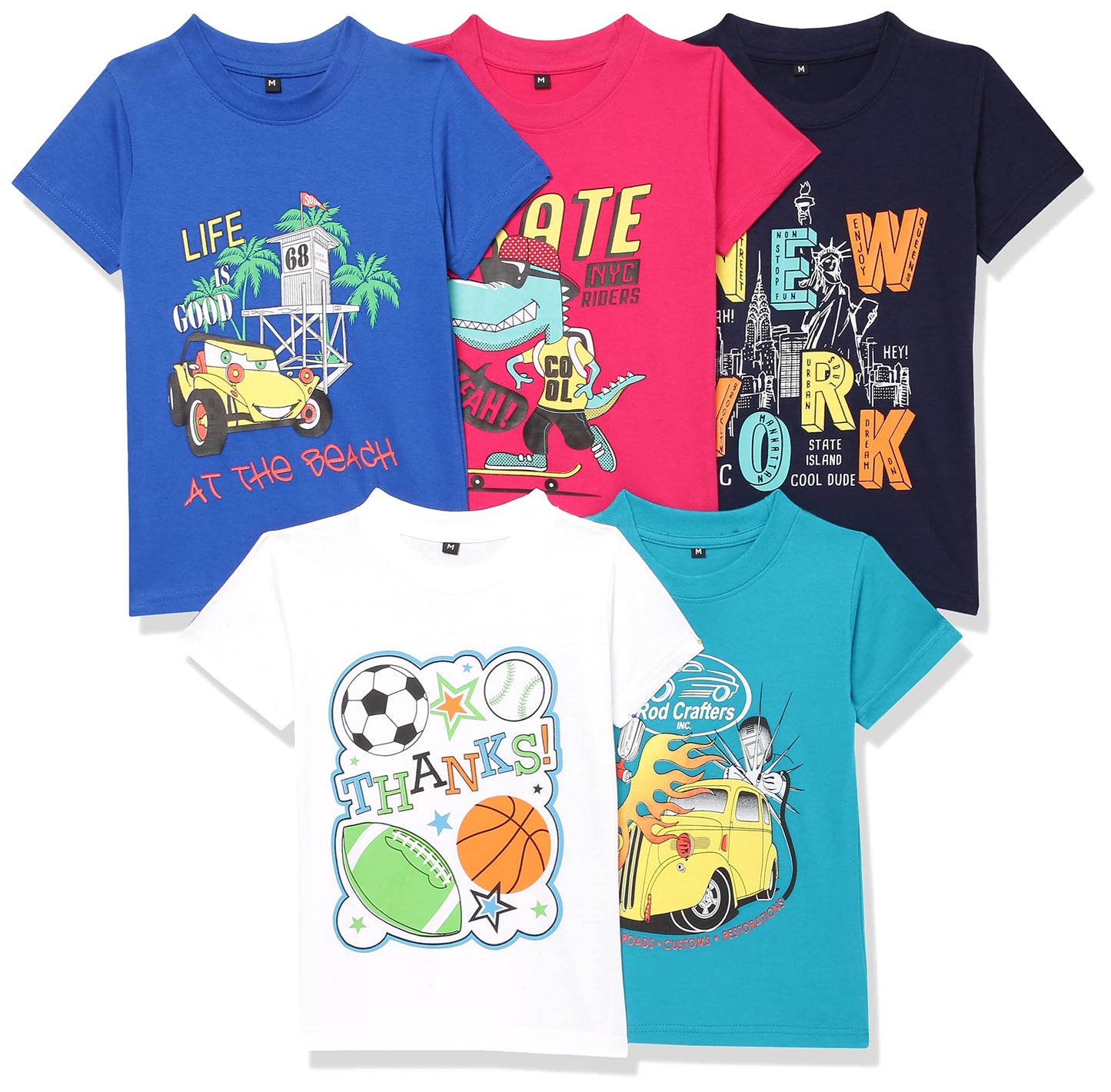 T2F Boys Cotton Regular Fit T-Shirt(Pack of 5)